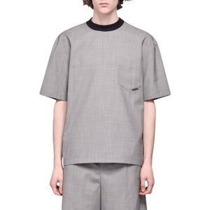 Alexander Wang 100% Wool Short Sleeve Boxy Shirt Gray Black Houndstooth XL